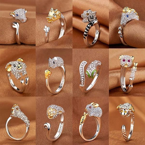 2ST Djur-diamantringar Gemensam ring STIL 1 - high quality Style 1