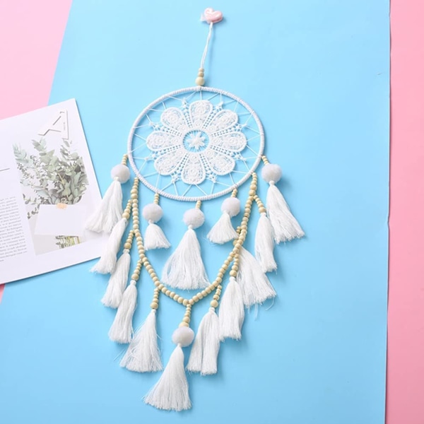 White Flower Dream Catcher Puiset helmet seinäteline - korkea laatu