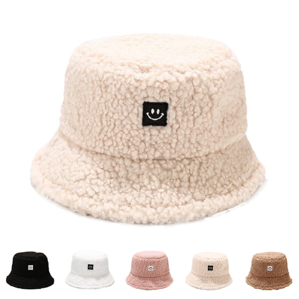 Ladies Smile Fluffy Bucket Hat Plysch varm fuskpäls Fisherman Ca - spot försäljning Beige