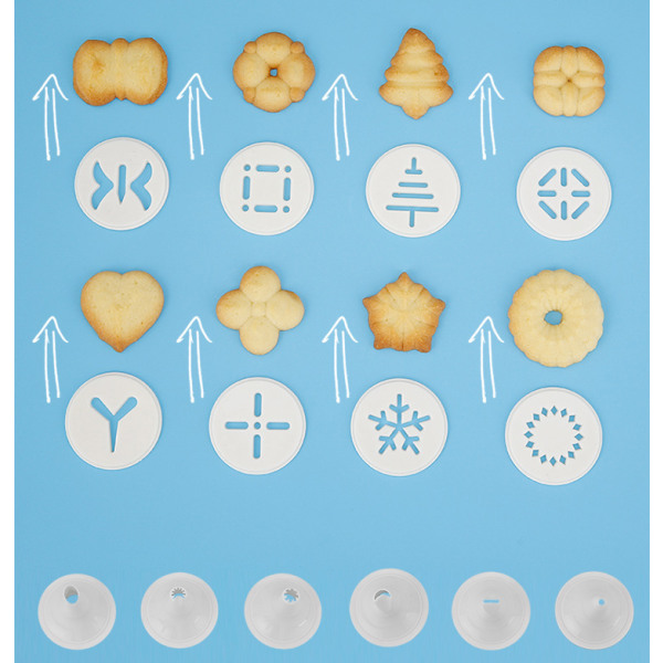 Cookie Press Biscuit Maker med 16 skivor och 6 dekorationstips Baktillbehör Dekorationssats för kakor Bakverk（Blå） - high quality Blue
