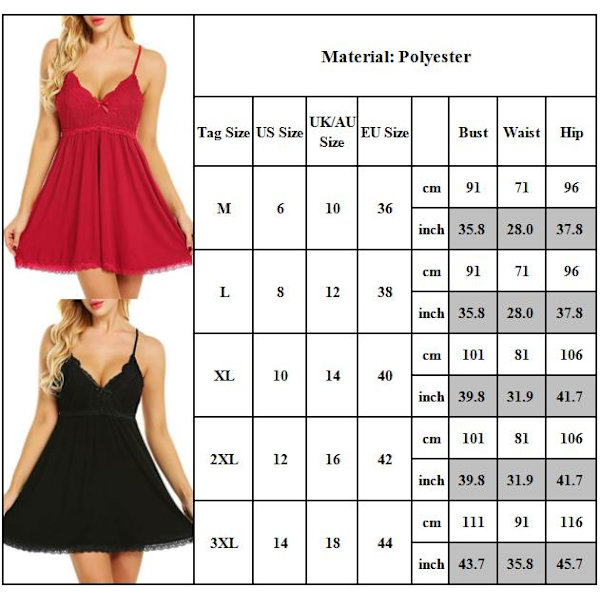 Dam Nattkläder Slips Sexig Spets Nattlinne Underkläder Valentine - on stock red M