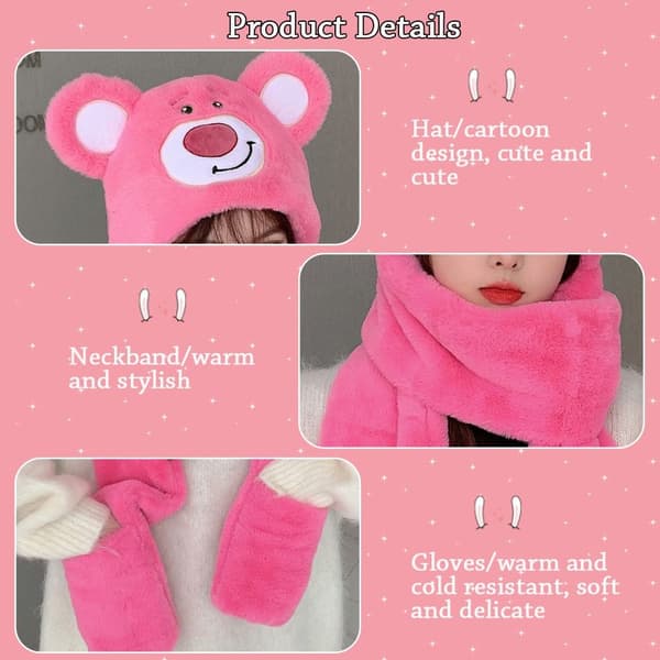 Vinter mössor Cap Varm söt tecknad hatt Scarf Handskar Set - stock