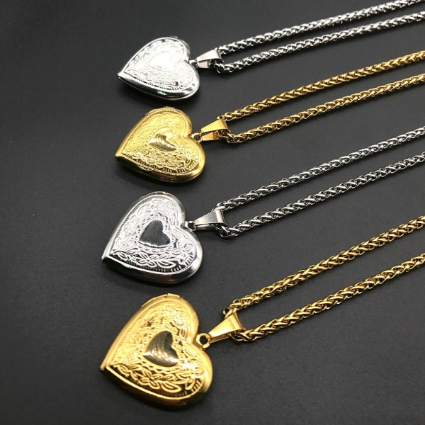 Love Heart Secret Message Locket Necklace Pendant - varastossa gold