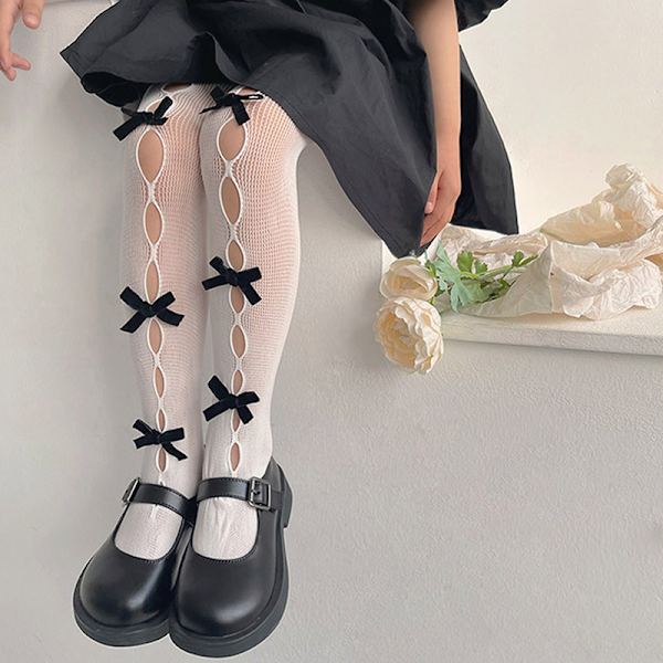 Girl Tights e Bow Hollow Lace Girl sukat - korkealaatuisia black with white S