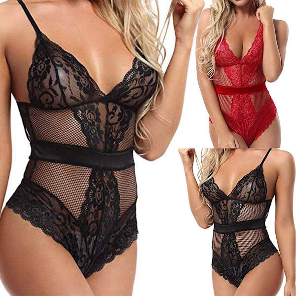Body Dam Sexiga Underkläder Spets Genomskinlig Klänning Sovkläder - on stock red XL