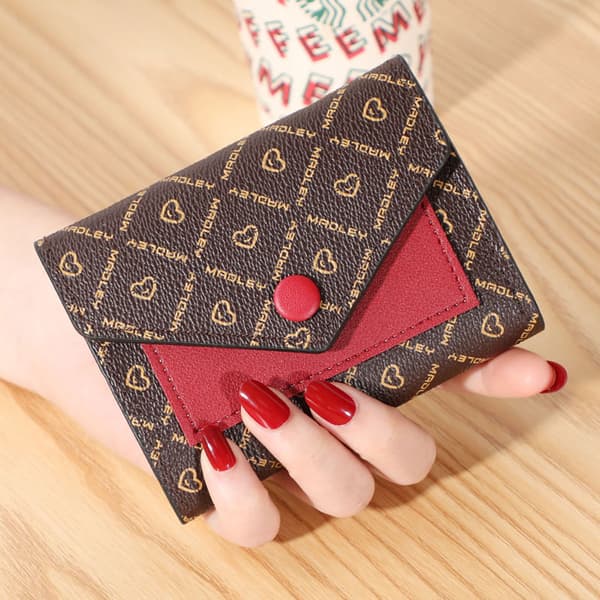 Små plånböcker för kvinnor Bifold PU-läder kitkortshållare - high quality red