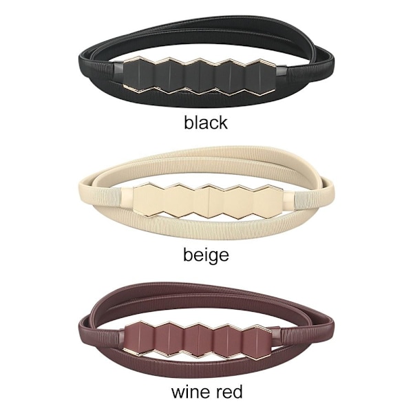 Geometriskt metall elastiskt bälte Tunt magert midjeband VINRÖTT - spot försäljning wine red