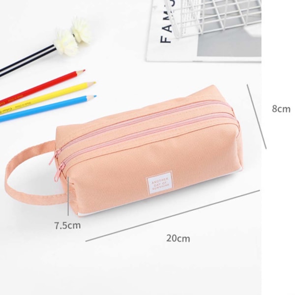 Pennfodral med dubbel canvas dragkedja för barn, case - high quality Pink