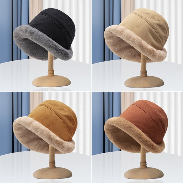 Kvinder Vinter Bucket Hat Faux Fur Warm Fisherman Cap - high quality