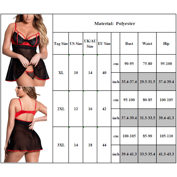 Kvinnors Sexiga Net Babydoll Underkläder Nattkläder Nattklänning - stock Red XL