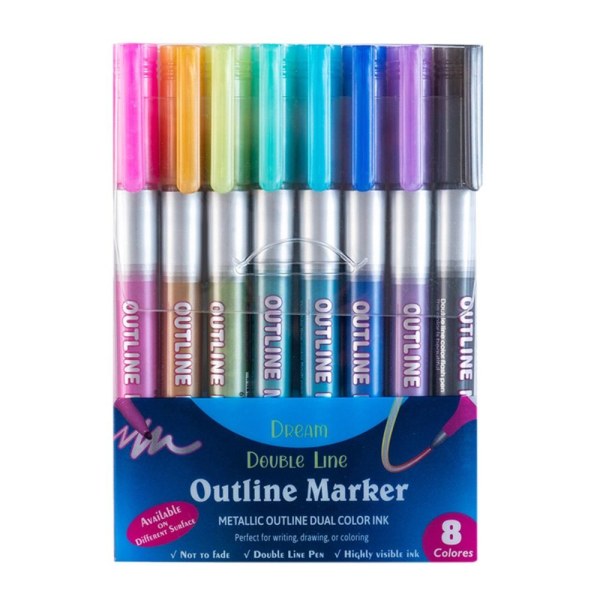 Double Lines Art Markers Outline Art Pen Marker Pens - varastossa