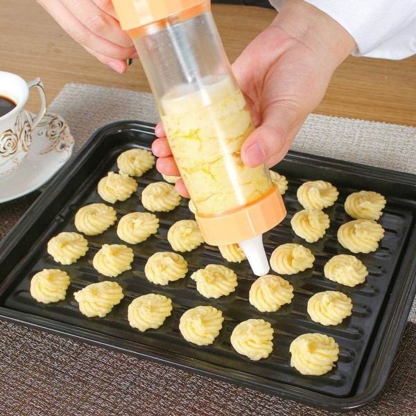 Cookie Press Biscuit Maker med 16 skivor och 6 dekorationstips Baktillbehör Dekorationssats för kakor Bakverk（Gul） - stock Yellow