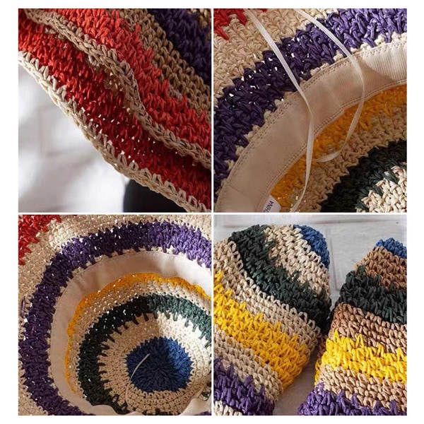 Hinkhatt för sommar för kvinnor Rainbow Crochet Hat - spot försäljning beige