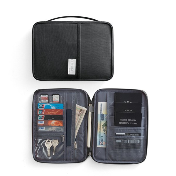Researrangör Pass Dokumenthållare RFID-kort plånbokspåse - stock black L