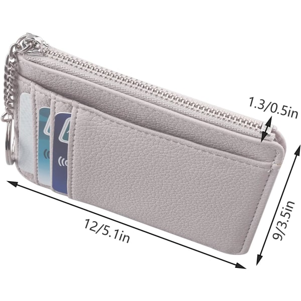 Plånbok Liten korthållare PU-läder Kreditkortshållare Dragkedja Korthållare med nyckelring (Ljusgrå) - spot sales