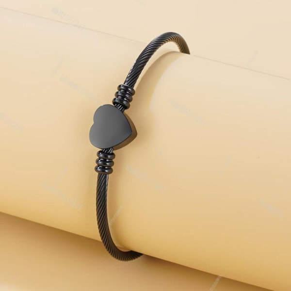 Kärlekshjärta Charm Armband Stålrep Armband SVART - spot försäljning Black