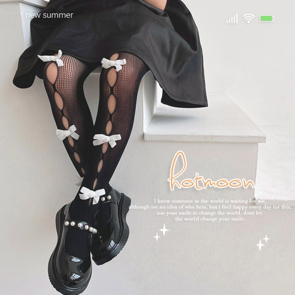 Girl Tights e Bow Hollow Lace Girl Stockings - varastossa black with white L