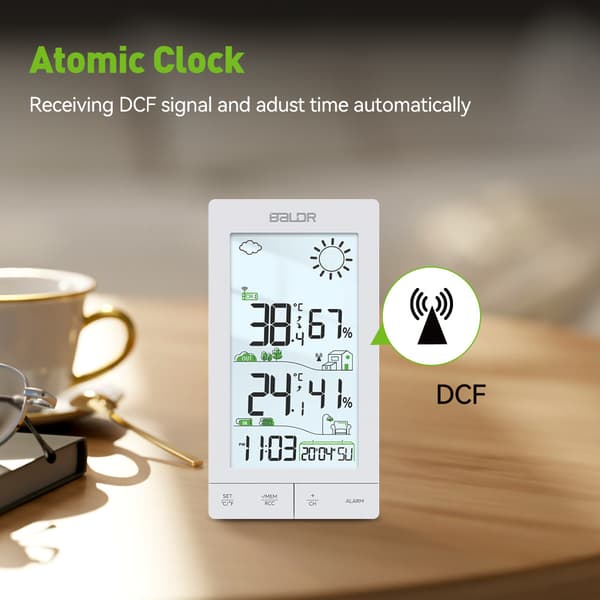 Trådløs vejrstation med udendørs sensor – Digitalt termometer og hygrometer med præcist DCF-ur