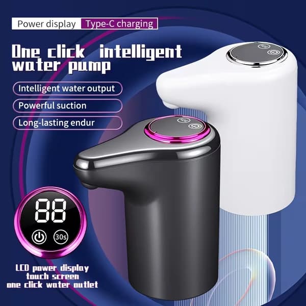 Automatisk Vattenflaskpump – Trådlös & Bärbar med Stark Sugkraft, Lång Batteritid & En-Knappsflöde med LCD-display grå