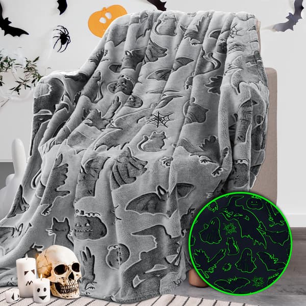 Halloween Sort Kat Tæppe 100x150cm, Blødt Fleecetæppe Varmt Hyggeligt Tæppe til Sofa Senge Stue Efterårsindretning Dark Grey