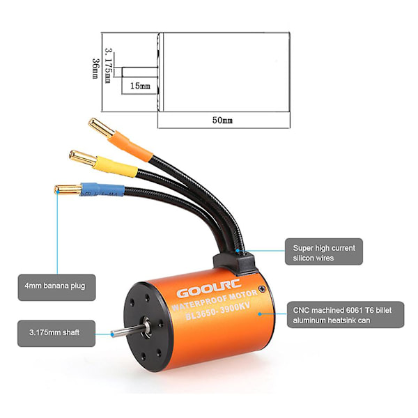 Päivitetty vedenpitävä 3650 3900kv harjaton moottori 60a ESC Combo -sarjalla 1/10 Rc autokuorma-autolle