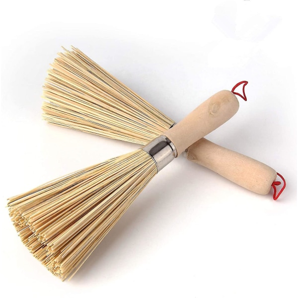 2-pak bambus wok børste, køkkenrengøringsbørste, bambus køkkengrydebørste, Fpr pandehåndtag rengøringsbørste, bambus pandebørste, grydebørste, grydebørste ren