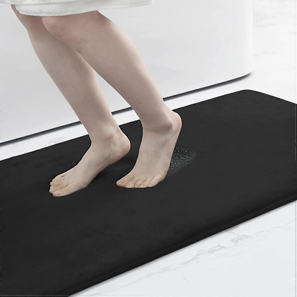 Badrumsmatta i Memory Foam 60x120cm, Halkfria Badrumsmattor Absorberande Badmattor för Badrum, Svart