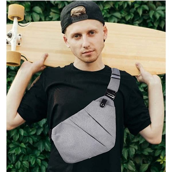 Multificka bröstväska män, stöldskydd axelväska män, sling crossbody axelväska män liten för utomhusresor vandring jogging