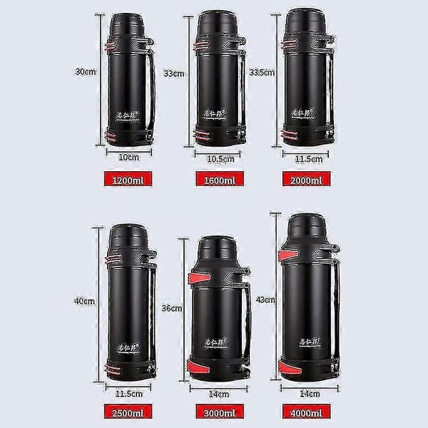 1200-4000ml Stor Termosflaske Vakuumflasker Rustfritt Stål Isolert Vann Termisk Kopp Med Stropp 48 Timer Isolasjon - Pjun Black 3000ML
