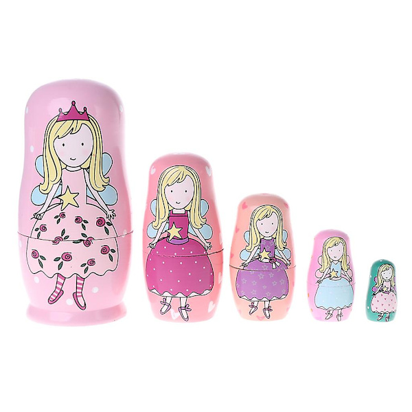 5 st Angel Princess Ryska Nesting Dolls Trämatryoshka Dockor Barnleksak Present