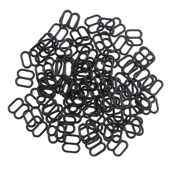 100 stk. BH-stropper i plastik med klips, spænde og skyder, 8 mm, sort