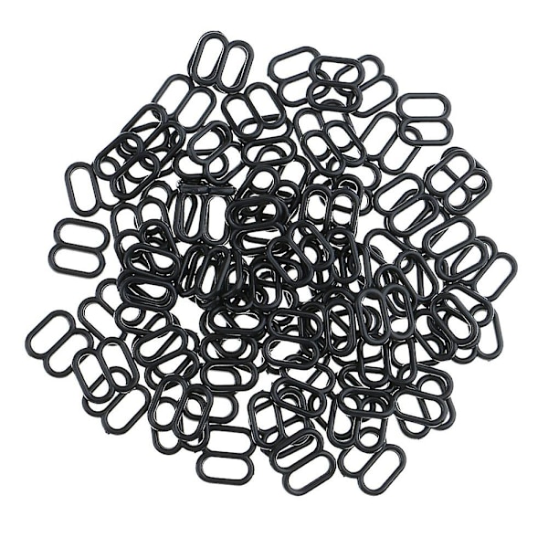 100 stk. BH-stroppklips i plast med krok og spenne, 8 mm, svart