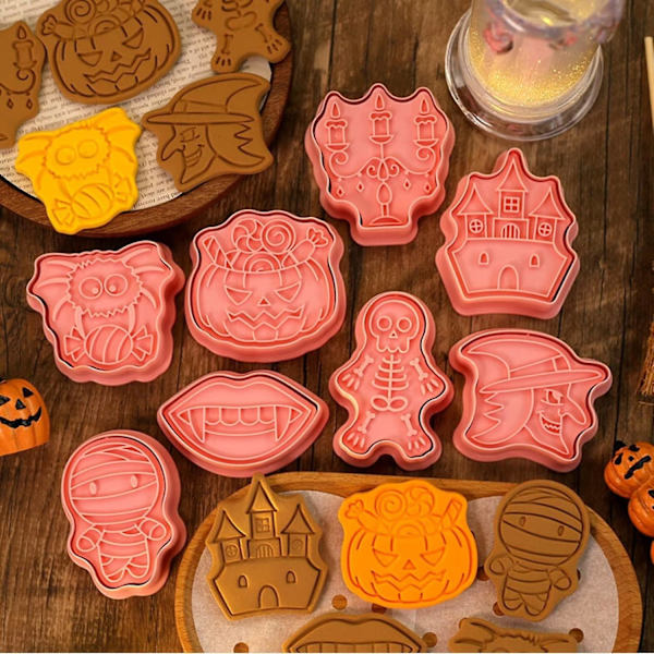 Halloween-kakekuttersett - 8 stk 3d-pressbare former