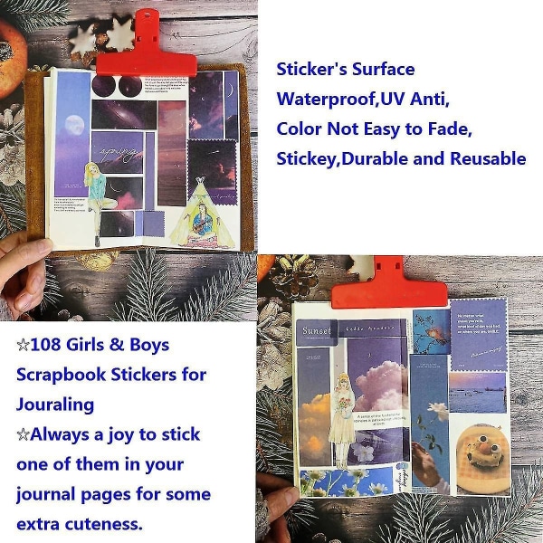 108 stk. klistermærker med personer til journaling og scrapbooking, urbane modepige-klistermærker til junk-j