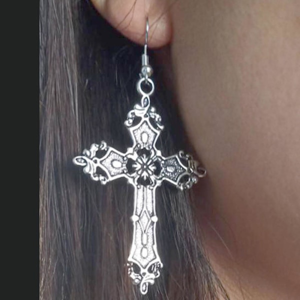Jesus Cross dangle dråbe øreringe gotiske øreringe Vintage punk smykker Valentinsfest Fødselsdagsgave til kvinder piger