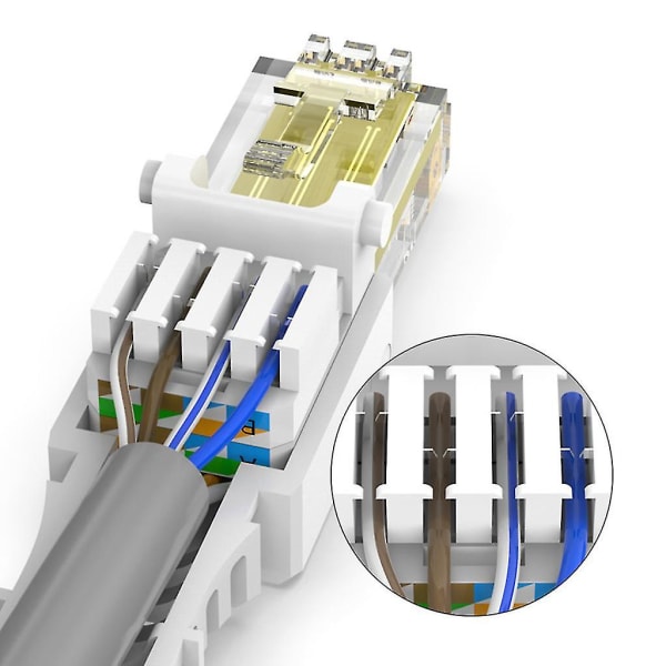 Valkoinen RJ45 työkaluton liitin Ei puristusliittimiä Cat6 liitin