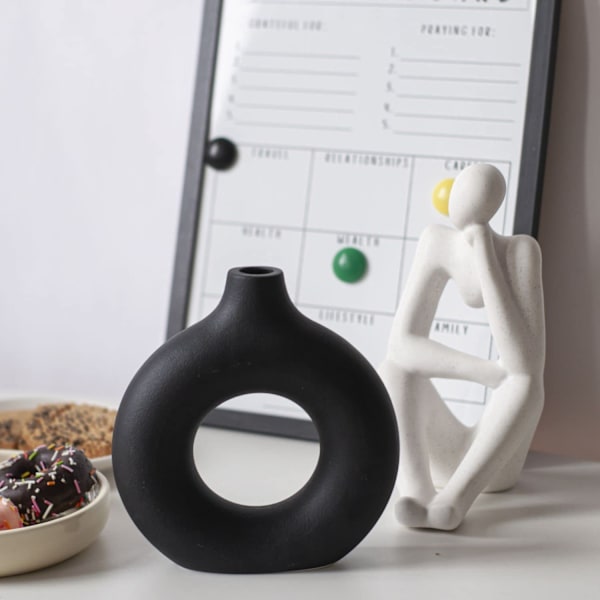 Pampasgräsvas, kreativ vas modern heminredning, handgjord vas vit keramik torkad blomma hantverksornament kontor heminredning, vas (liten, svart) little black