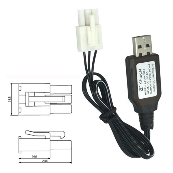 600mA 6.4v USB-opladerkabel El4.5-3p stik P-til-r til Rc bil lastbil speedbåd Js