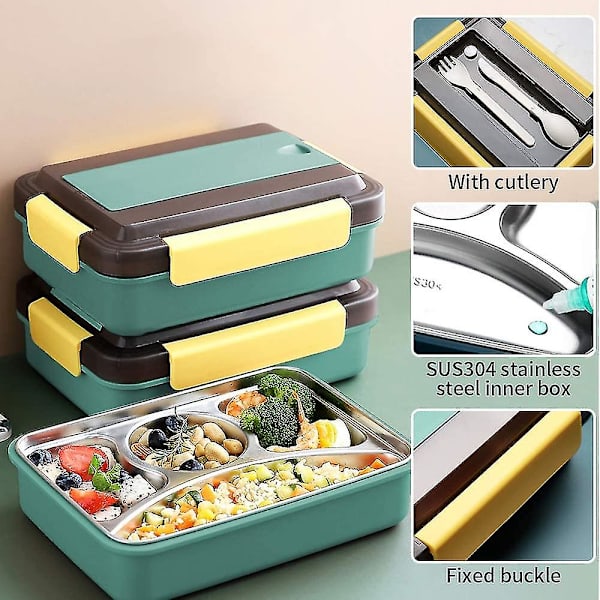 304 4 i 1 Madkasse med Bestik. Anti-læk Bento Box. Bento Box Rustfrit Stål