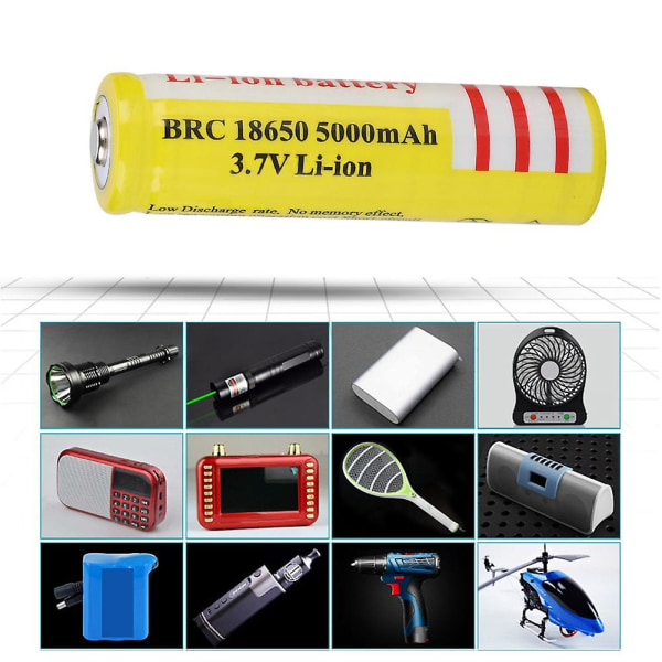 2 stk. 18650 3.7v Li-ion genopladeligt batteri 5000mah stor kapacitet gul lithium-ion batteri