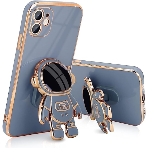 Kompatibel med iPhone 12 Etui Sød 3D Astronaut Stativ Design Kamera P Far peak blue