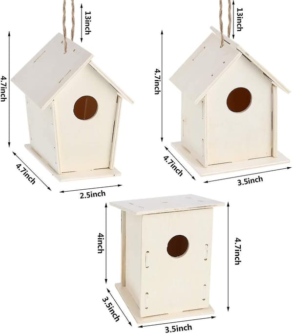 3 DIY Træfuglehus Sæt Ufærdige Malbare Træfuglehus