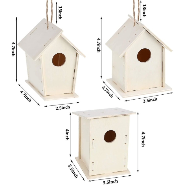 3 DIY Trehusfuglebursett - Ubehandlet, Klar til Maling