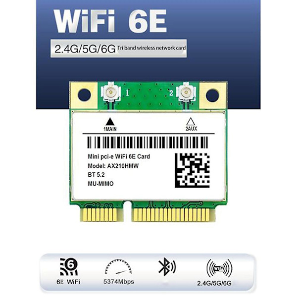 Wifi 6e Ax210 Mini Pci-e Trådløst Netværkskort Wifi6 Dual Band 2.4g/5g Netværkskort Bluetooth 5.2 N