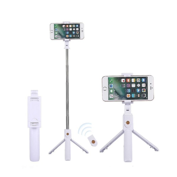Hvit Bluetooth Selfie Stick, 3 i 1 ministativ Teleskopisk smarttelefon monopod med fjernkontroll aluminiumslegering for Iphone 13 12 11 Pro Max/xs/xr/x/