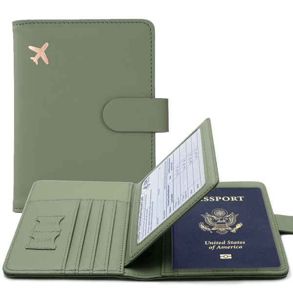 Passholder, kortspor for passholder, søtt passdeksel for kvinner/menn, vanntett Rfid-blokkerende reiselommebok (mosegrønn ny)