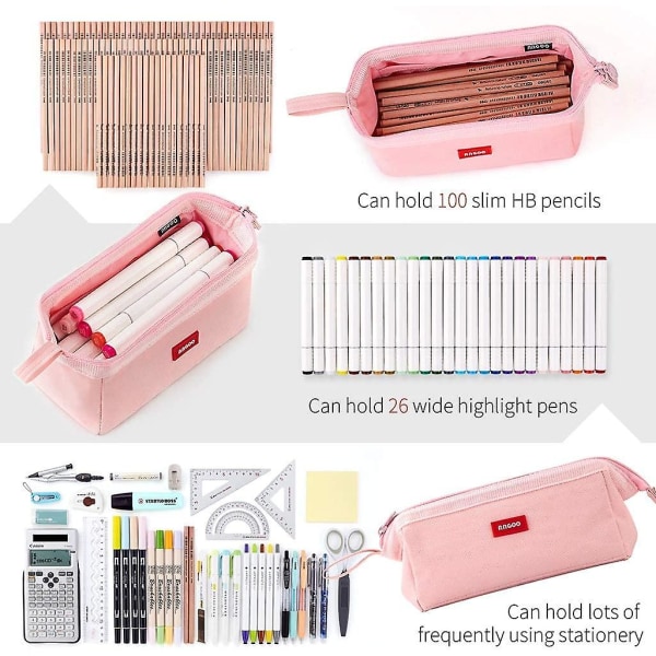 Penal med stor kapasitet Pennepose Multifunksjonell blyantveske for skoleelever Tenåringsjenter Kontor kvinner Voksen (lyse rosa)
