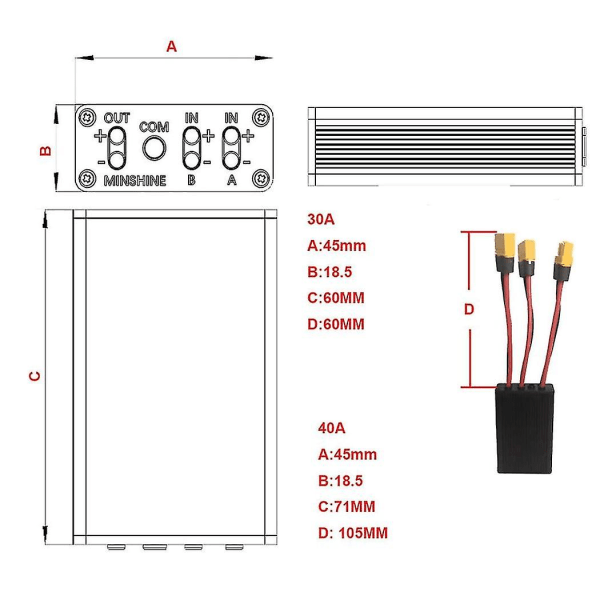 20v-72v 40a dobbeltbatterikontakt for å øke kapasiteten ved å koble to batterier parallelt