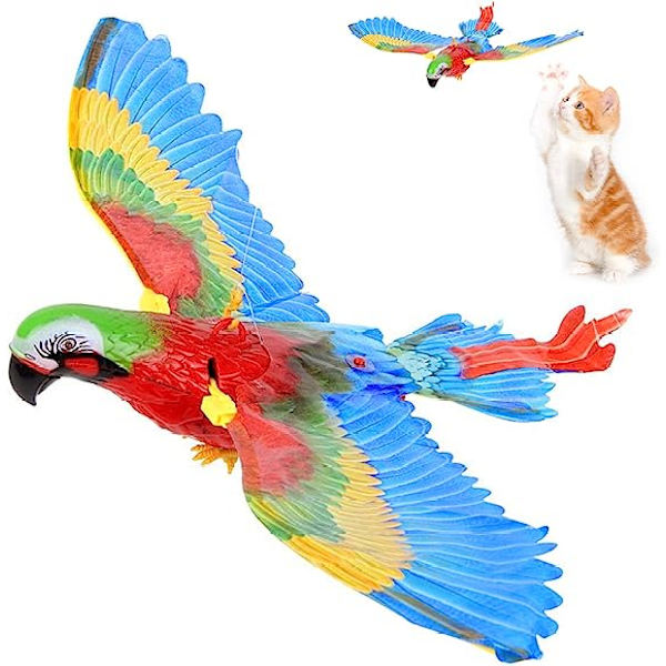 Flygande fågel kattleksak, simulerad fågel interaktiv kattleksak för inomhuskatter Parrot with sound [without battery]