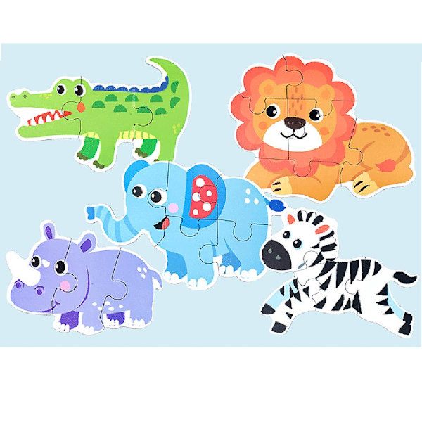 Barnleksaker 6-i-1 Låda Pussel Jigsaw Träleksaker Cartoon Djur